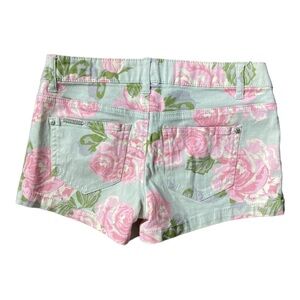 CELEBRITY PINK Women’s Pink Rose Floral Print Denim Short Shorts Size 1 Vintage